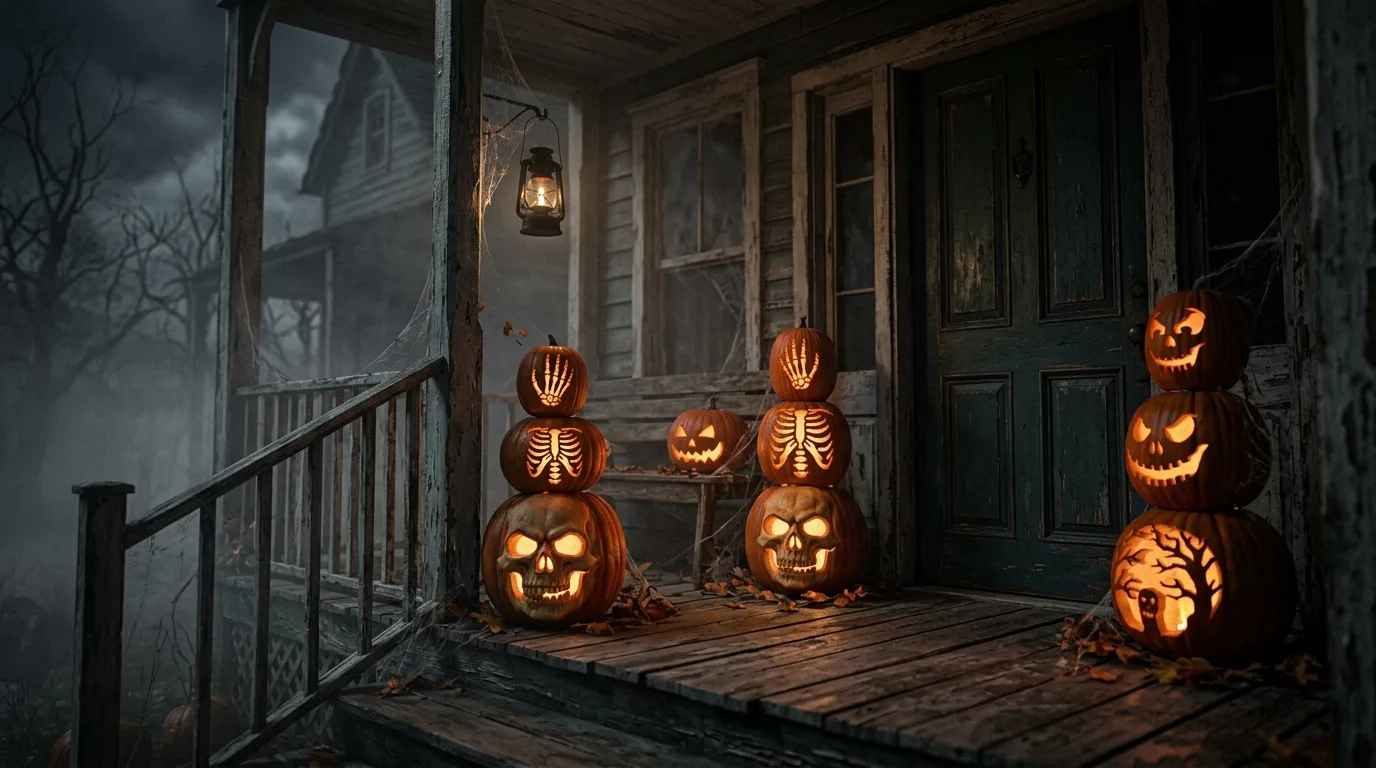Try word or letter carving for a more custom welcome inspiration for a Halloween porch display.